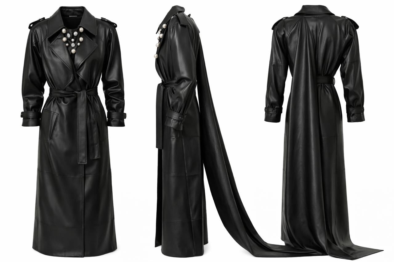 The Unnoticed Beauty – Black Leather Embellished Statement Trench

A bold Atelier Hekayat piece designed to command attention through structure, detail, and presence.